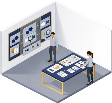 Illustration isométrique de deux personnes analysant un tableau de bord et des graphiques